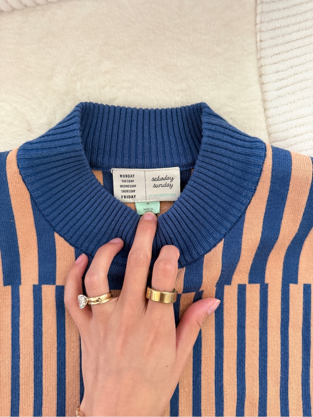 Blue and Peach Stripe Knit Sweater set for Women - Picture 2 of 2